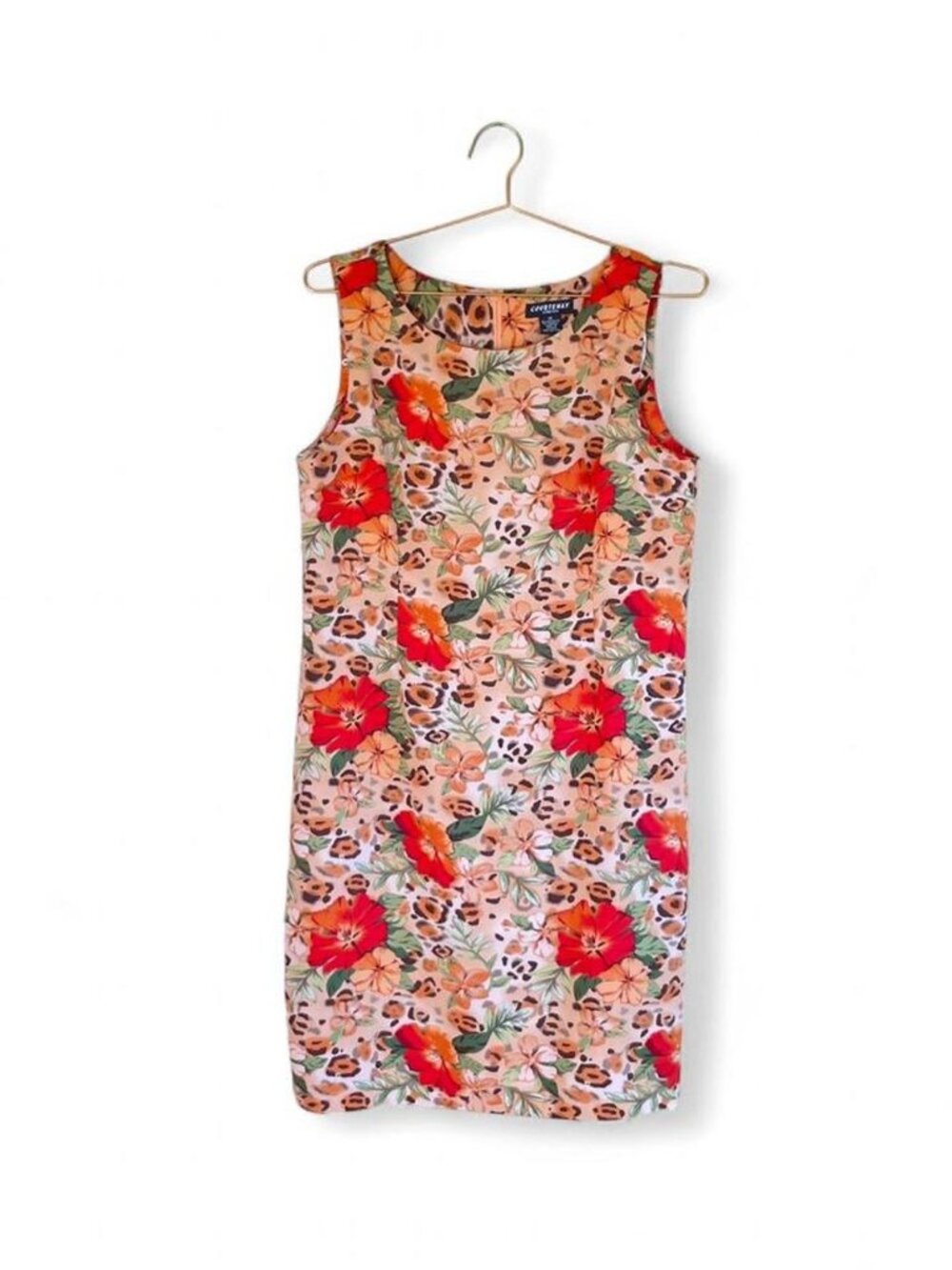 Vintage Courtenay Floral Leopard Print Shift Dress – Sleeveless Retro Midi